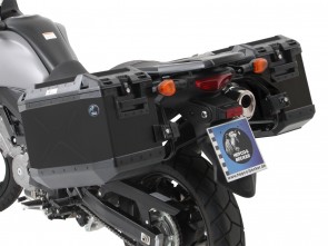 Sidecarrier Cutout stainless steel incl. Xplorer black sideboxes for Suzuki V-Strom 650 L2/ XT ABS (2012-2016)